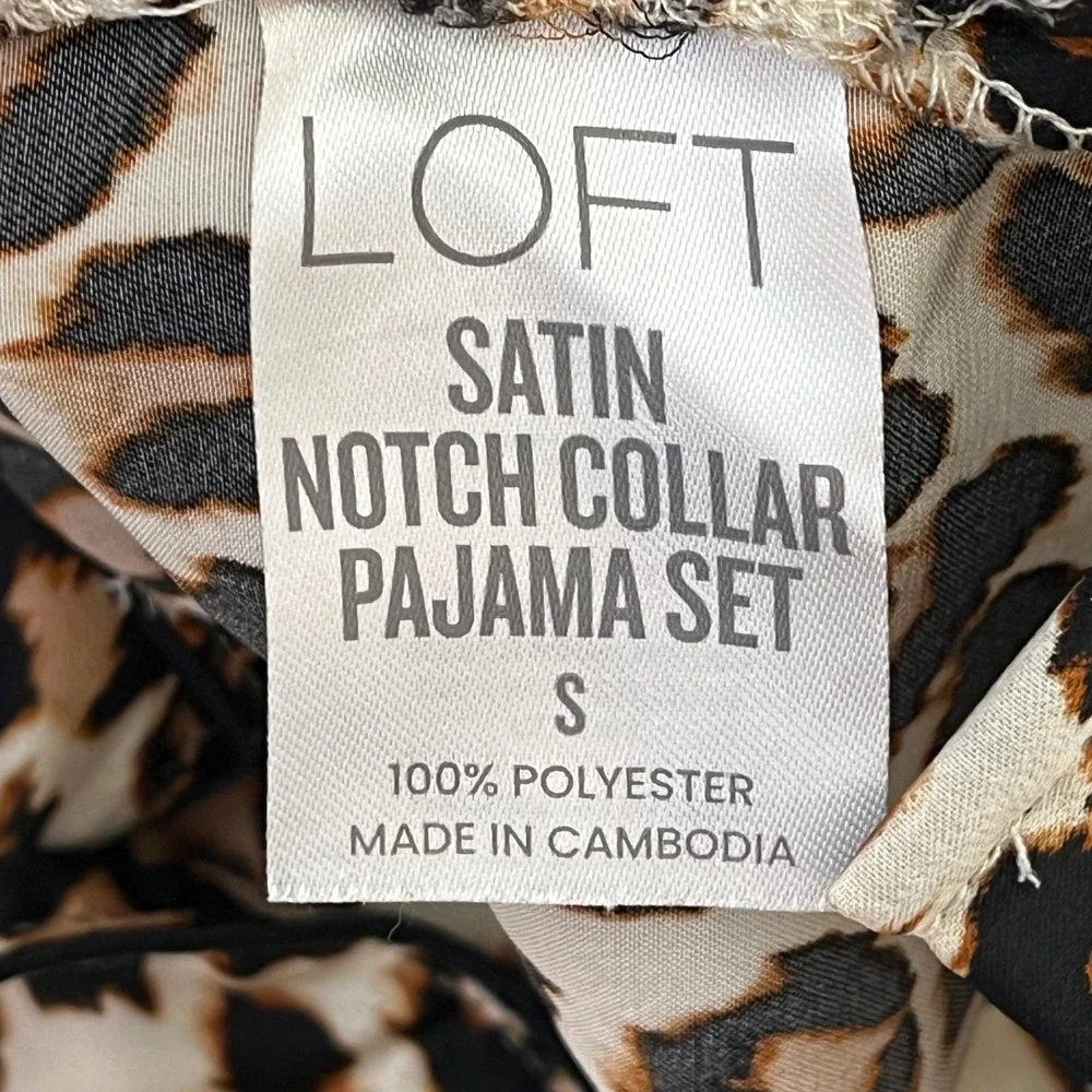 LOFT Satin Leopard Print Notch Collar Pajama Set Womens Small Brown Black LL025